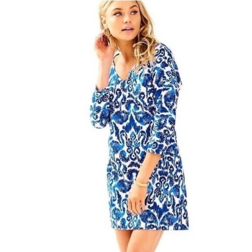 Lilly Pulitzer Cori Dress Sz S Resort Navy Beach Bathers Blue Flamingos